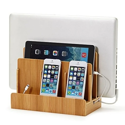 Afbeelding van XPhonew Desktop Bamboe hout laadstand oplaadstation / Cradle houder oplader stand mobiele telefoon compatibel iPhone 13 12 11 Pro Max XS XR X iPad laptop Samsung smartphones tablets