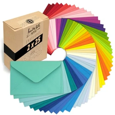 Afbeelding van Japun 50 gekleurde enveloppen in een set (2 x 25 kleuren) van papier, envelop zonder venster DIN C5 220 156 mm 120 g/m² gekleurd