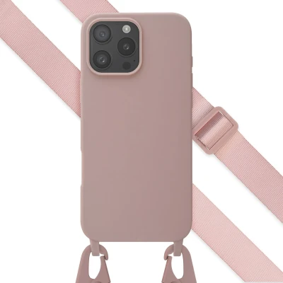Afbeelding van Selencia hoesje Geschikt voor iPhone 16 Pro Max met koord Siliconen afneembaar roze