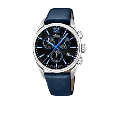 Afbeelding van Lotus Herenhorloge, kwarts, analoog, leren band 18691/6, zilver/blauw/zwart, riem, Riem
