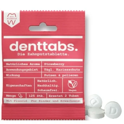 Afbeelding van Denttabs Tandpasta Tabletten Met Fluor Aardbei