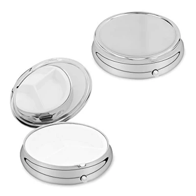 Afbeelding van kwmobile 2x pillendoos 3 vakjes 5,2 x 1,7 cm Pillendoosje klein van roestvrij staal In zilver