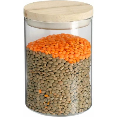 Afbeelding van Voorraadbus/voorraadpot 0,6L glas met houten deksel 600 ml Voorraadpotten luchtdichte