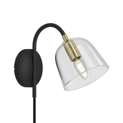 Afbeelding van Lucande Wandlamp design 1licht glas, metaal H: 23 cm E14 helder, zwart, messing
