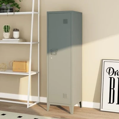 Afbeelding van Lockerkast Kurikka metaal 137x38x38 cm donkergrijs [en.casa]