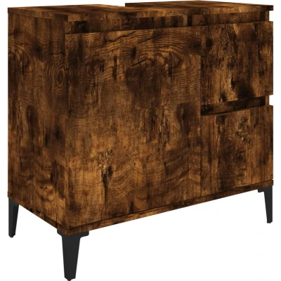 Afbeelding van Badkamerkast 65x33x60 cm bewerkt hout gerookt eikenkleurig