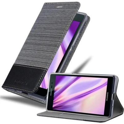 Afbeelding van Cadorabo Hoesje geschikt voor Huawei ASCEND P7 in GRIJS ZWART Beschermhoes met magnetische sluiting, standfunctie en kaartvakje Book Case Cover Etui