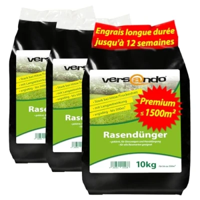 Afbeelding van 30 kg d&#039;engrais pour gazon printemps/été/longue durée jusqu&#039;à 1500 m² : alimentation parfaite en nutriments, idéale cas de chaleur, sécheresse des pelouses vertes denses avec effet longue