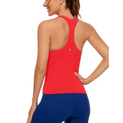Afbeelding van CRZ YOGA Butterluxe workout tanktops voor dames met geïntegreerde racerback beha, Diep Rood
