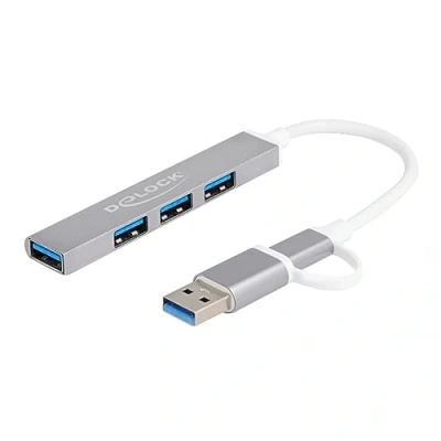 Afbeelding van DeLOCK 64214 interface hub USB 3.2 Gen 1 (3.1 1) Type A + C 5000 Mbit/s Zilver