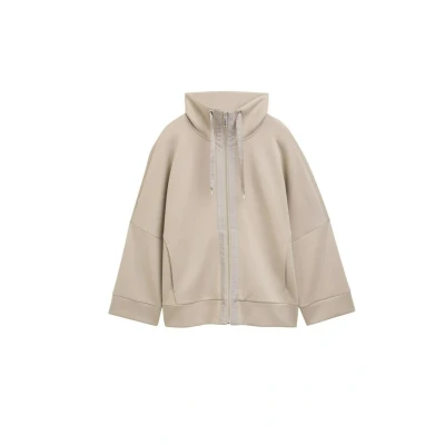Afbeelding van TOM Tailor Scuba Sweater met rits, Dames, Maat: XL, Soft taupe grey