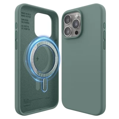Afbeelding van elago Magnetische siliconen hoes, compatibel met iPhone 15, alle MagSafe accessoires, ingebouwde magneten, hoogwaardige siliconen, volledige bescherming [structuur