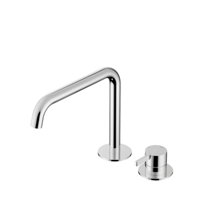 Afbeelding van Hotbath Wastafelmengkraan 2 gats met draaibare uitloop, zonder waste Geborsteld Nikkel AC023GN Minimalistisch design
