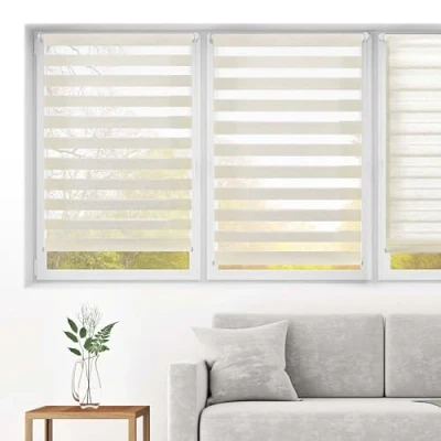 Afbeelding van Blindecor Installatie zonder gereedschap. Dubbel rolgordijn Duo nacht &amp; dag linnen 55 x 220 cm (breedte lengte)
