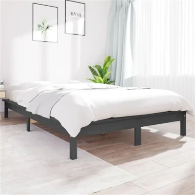 Afbeelding van Bedframe massief grenenhout grijs 160x200 cm