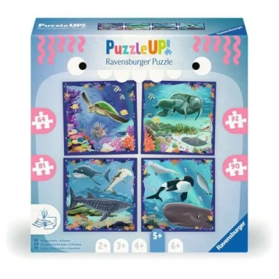Afbeelding van Ravensburger Puzzel UP! zeedieren van, 12004004 4 puzzels met 64, 72, 81, 90 stukjes om (90 onderdelen)