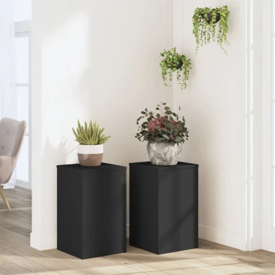 Afbeelding van Plantenstandaards 2 st 30x30x50 cm bewerkt hout zwart