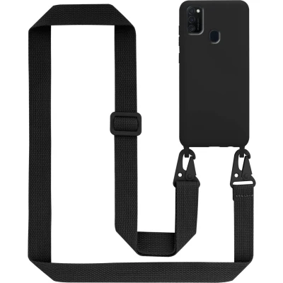 Afbeelding van Cadorabo Mobiele telefoon ketting geschikt voor Samsung Galaxy M21 / M30s in LIQUID ZWART Silicone beschermhoes met lengte verstelbare koord riem