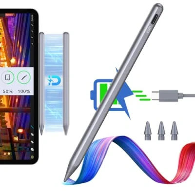 Afbeelding van ESR Stylus voor iPad (2e generatie) met handpalmafwijzing, draadloze oplaadpen, kantelgevoeligheid, compatibel Pro 12.9/11, Air 5/4 en Mini 6, donker zilver