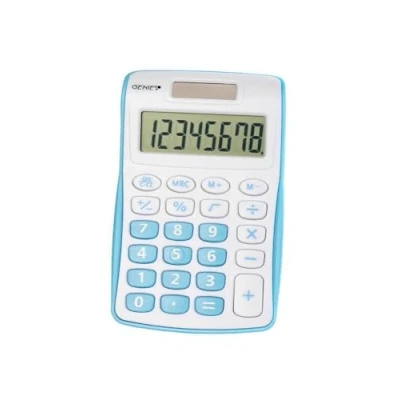 Afbeelding van Genie Rekenmachine 120 B 8 cijferig (dual power (batterij, zonne energie), compact design, blauw, 1 stuk