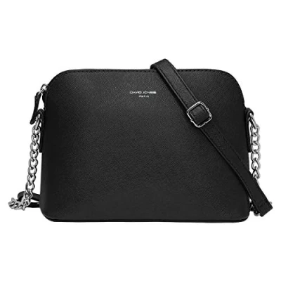 Afbeelding van David Jones Kleine schoudertas voor dames handtas ketting zilverkleurig boodschapper zak telefoon PU leer stijf reistas stad reizen winkelen mode chic, zwart., Taille unique