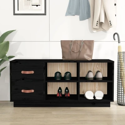 Afbeelding van Schoenenbank 100x34x45 cm massief grenenhout zwart