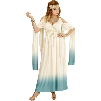 Afbeelding van Widmann Griekse &amp; Romeinse Oudheid Kostuum Mythische Koningin Van Atlantis Vrouw Blauw, Wit / Beige Medium Carnavalskleding Verkleedkleding