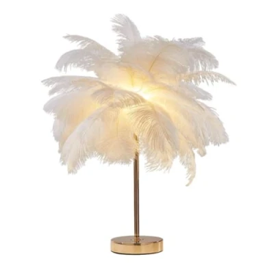 Afbeelding van Creatieve Witte Struisvogelveer Tafellamp Nachtlampje Luxe en Elegante Lampenkap Tafelverlichting Voor Woonkamer Slaapkamer Woondecoratie, Plug in