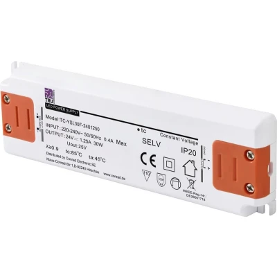 Afbeelding van TRU COMPONENTS TC YSL30F 2401250 LED transformator Constante spanning 30 W 1.25 A 24 V/DC Geschikt voor meubels, Overspanning, Montage op ontvlambare