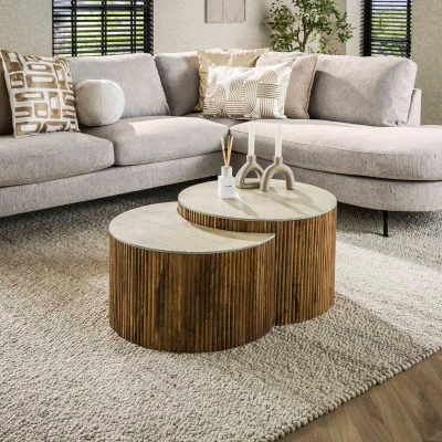 Afbeelding van Eshal salontafel set van 2 halfrond zand