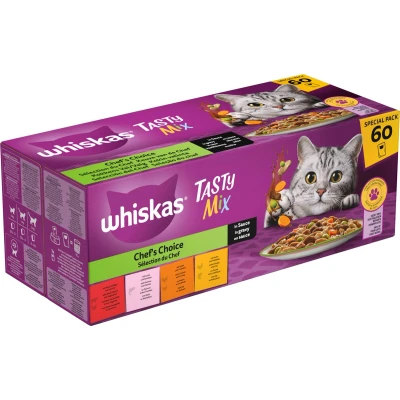 Afbeelding van Whiskas Kattenvoer Adult 1+ Tasty Mix Keuze Chef in Saus 60x85g