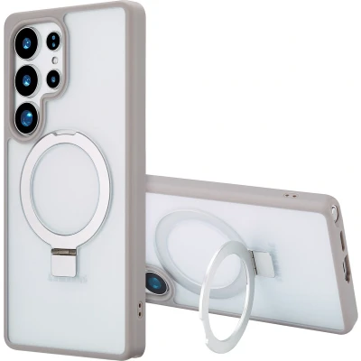 Afbeelding van Accezz Hoesje Geschikt voor Samsung Galaxy S25 Ultra Ring Stand Backcover MagSafe grijs