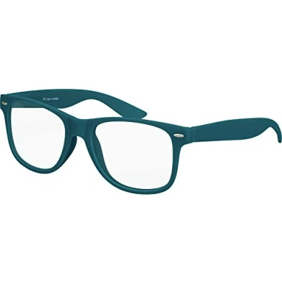 Afbeelding van Balinco Nerd zonnebril met helder glas, mat, rubber, retro, vintage, uniseks, veerscharnier, donkerblauw/groen