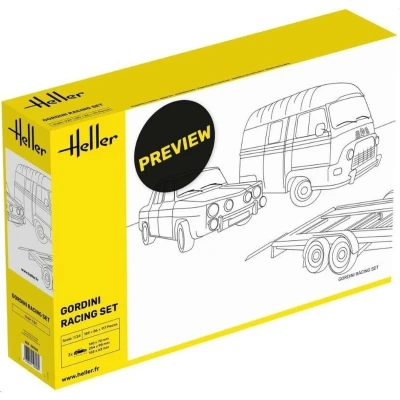 Afbeelding van 1:24 Heller 50328 Renault Gordini Racing Set Busje Auto Aanhanger Plastic Modelbouwpakket