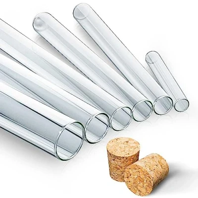 Afbeelding van 25 x reageerbuizen van laboratoriumglas met kurkstoppen spaanplaat, reageerbuizen, dikke wand (200 Ø 30 mm)