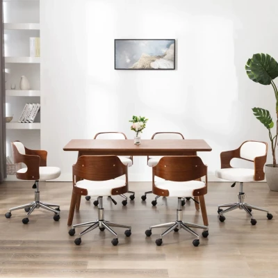Afbeelding van Eetkamerstoelen draaibaar 6 st gebogen hout en kunstleer wit