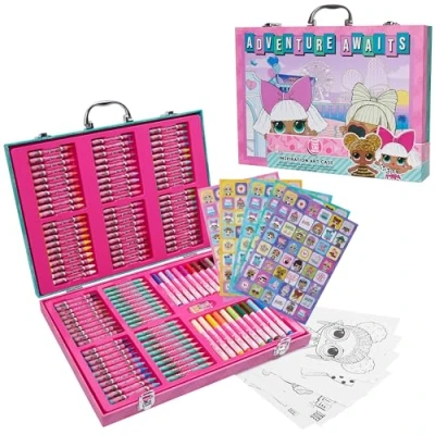 Afbeelding van L.O.L. Surprise! Schilderbenodigdheden voor kinderen, koffer tekenen en kleuren, viltstiften, cadeau LOL meisjes (roze, 130 stuks)