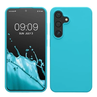 Afbeelding van kwmobile telefoonhoesje geschikt voor Samsung Galaxy S24 Hoesje met siliconen coating Smartphone case in ijsblauw