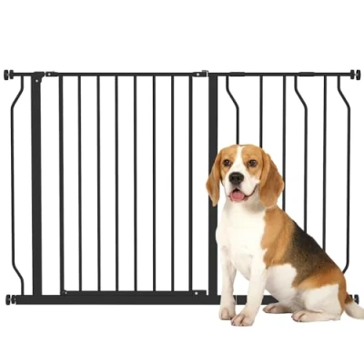 Afbeelding van PawHut Hondenhek, veiligheidshek, traphek, 75 115 cm, voor honden, baby&#039;s, met tweewegopening, staal, zwart