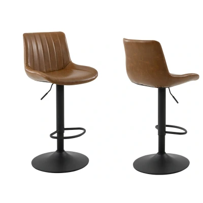 Image de Set de 2 tabourets bar vintage marron hauteur réglable 90 105 cm chaises avec dossier