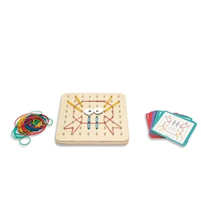 Afbeelding van BS Toys Geobord Speelgoed van FSC Hout Elastiekspel Motoriekspel Montessori Kinderspeelgoed 1 tot 2 Spelers Cadeau kind