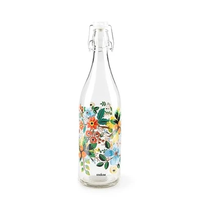 Afbeelding van Excelsa Fleurs Frida waterfles, 1 liter, glas, met afdichting