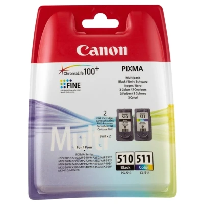 Image de Canon PG 510 / CL 511 Multi Pack de 2 9 ml noir, couleur (cyan, magenta, jaune) original cartouche d&#039;encre pour PIXMA MP230, MP237, MP252, MP258, MP270, MP280, MP282, MP499, MX350, MX360, MX410, MX420