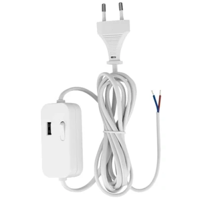 Afbeelding van Aansluitsnoer 2 meter met schakelaar en USB A poort wit