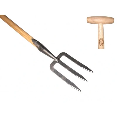 Afbeelding van De Wit Handvorkje 3 Tands Met Essen T steel 80 cm