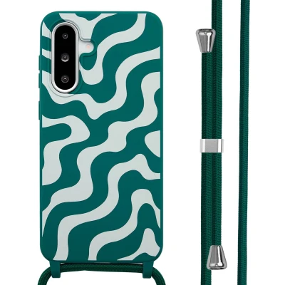 Afbeelding van imoshion Siliconen design hoesje met koord voor de Samsung Galaxy A36 / A56 Petrol Green Groovy