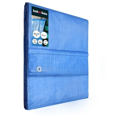 Afbeelding van Kotarbau Stoffen zeil, 6 x 10 m, blauw, 75 g/m², met versterkte ogen, beschermend afdekzeil, zeil voor op bouwterreinen, waterdicht, scheurvast, alle weersomstandigheden