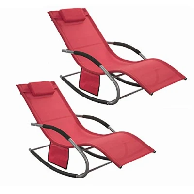 Afbeelding van SoBuy® OGS28 Rx2 schommelstoel voor de tuin, met voetensteun, zonnebaden, rocking, stoel, rood, 2 stuks