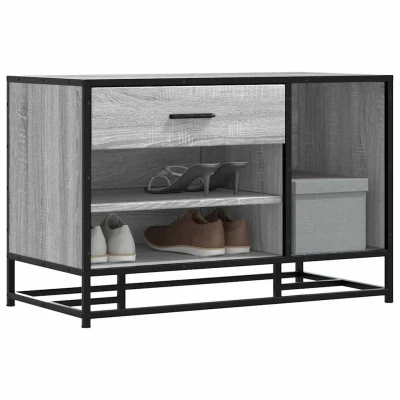 Afbeelding van vidaXL Schoenenbank 80x40x53,5 cm bewerkt hout en metaal grijs sonoma