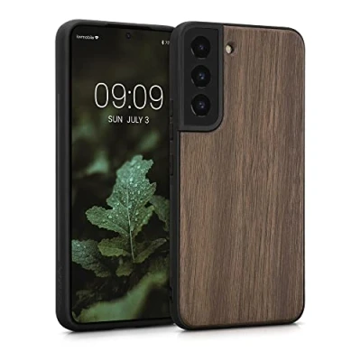 Afbeelding van kwmobile telefoonhoesje geschikt voor Samsung Galaxy S22 Hoesje met bumper in donkerbruin Backcover walnoothout